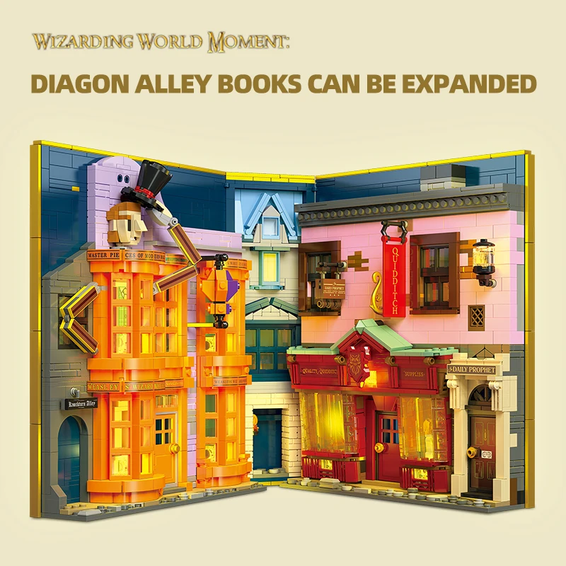 1940PCS Diagon Alley Book Building Blocks Classic Movie Scene Magic Bookstore Model Bricks Desktop Decoration Kids DIY Toys Gift