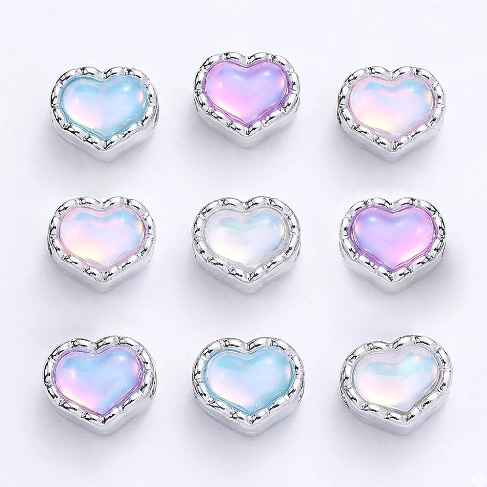 10 Stück verträumte, regenbogenfarbene Herzform-Perlen mit großem Loch, Abstandshalterperlen für die Schmuckherstellung, DIY, europäische Armbänder, Halsketten, Zubehör – Detail 1