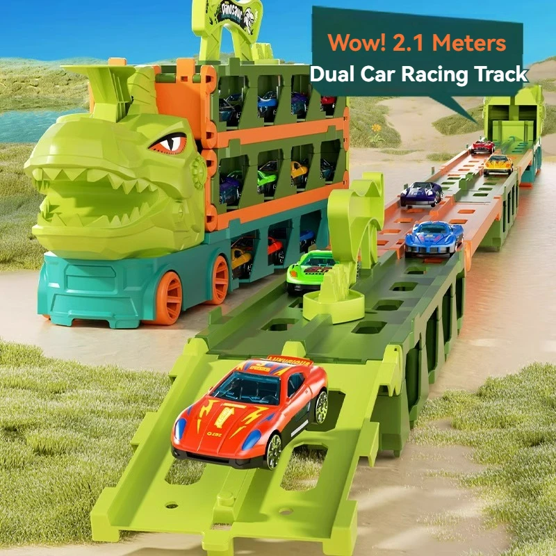 Large Car Transporter Truck Folding Track Racing Vehicle Kids Competitive Games Storage Alloy Car Boy Toy Children Birthday Gift