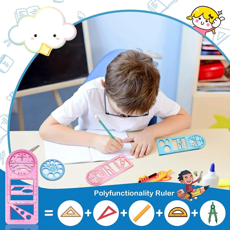 ไม้บรรทัดวาดรูปแบบเรขาคณิตสำหรับนักเรียนโรงเรียนสำนักงาน