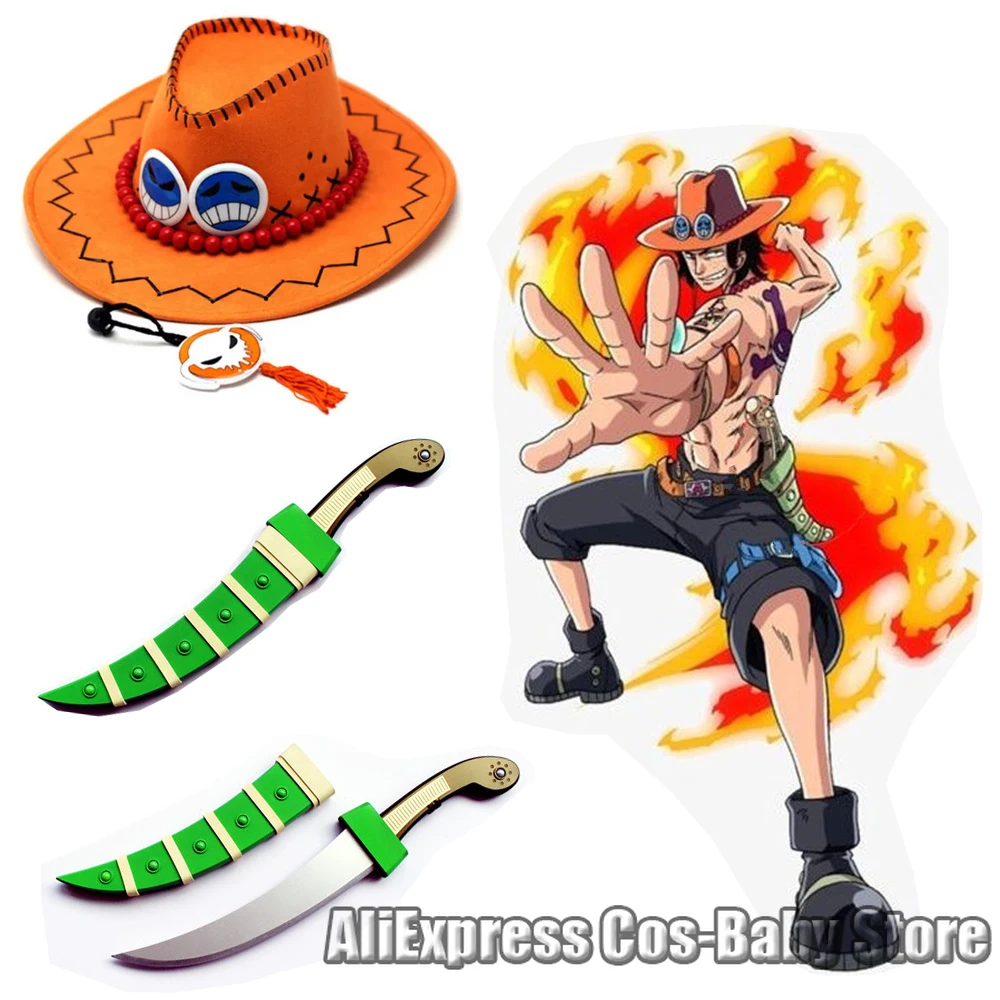 

Anime Pirate Piece Portgas D. Ace Cosplay Waist knife Hats Bracelet Necklace Cosplay Fire Punch Ai Si Accessories Role Play