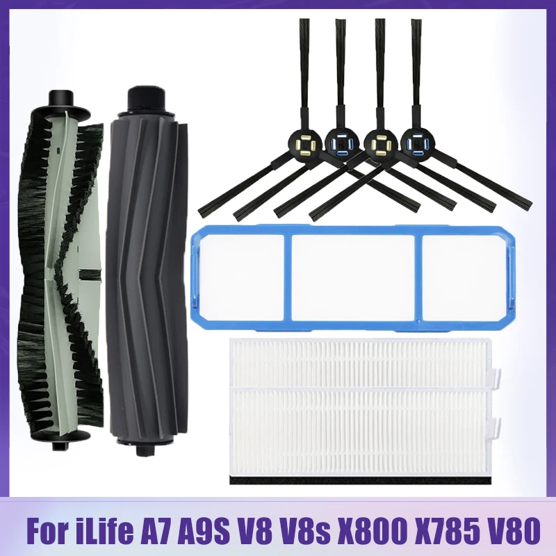 Rubber Roller/ Side Brush Hepa Filter Parts For iLife A7 A9S V8 V8s X750 X800 X785 V80 L100 Silvercrest SSR1 SSRA1 Cleaner