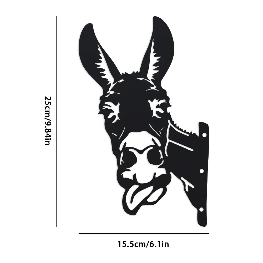 Rustic Donkey Silhouette Metal Cut-Decor, 1pc Charming Tongue-Out Animal Decor For Outdoor Garden Fence, Farmhouse Decoration