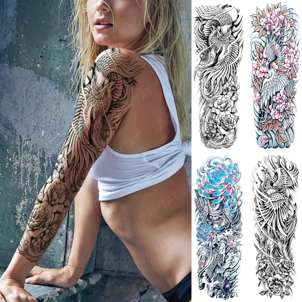 

Traditional Tattoos Phoenix Chrysanthemum Peony Koi Waterproof Temporary Tattoo Stickers Women Men Arm Thigh Body Art Fake Tatto