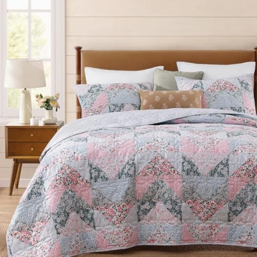 

Quilt Set Size, Patchwork Floral Quilt Sets, Reversible Bedspread Lightweight and Breathable for All Seasons, Soft Quilted Beds