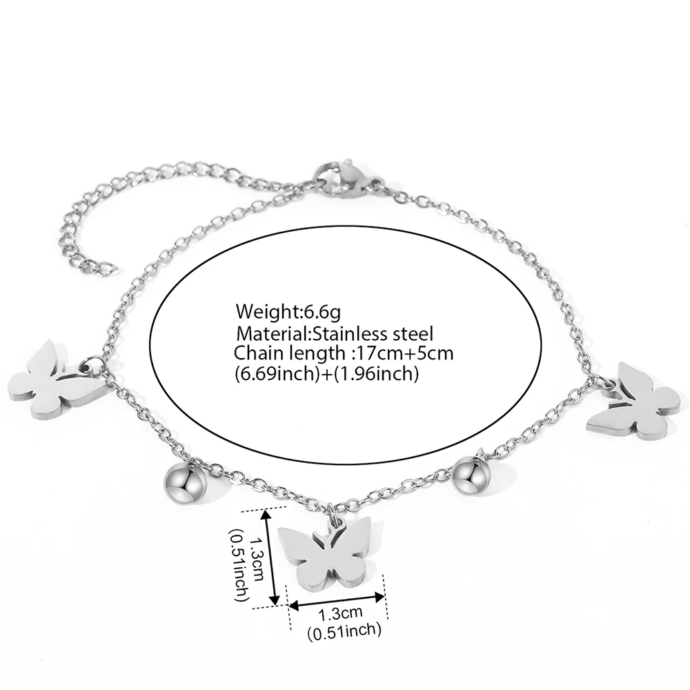 Stainless Steel Bracelet Elegance Temperament Butterfly Pendant Bead Chain Minimalist Mori Bracelet For Women Jewellery Gift New