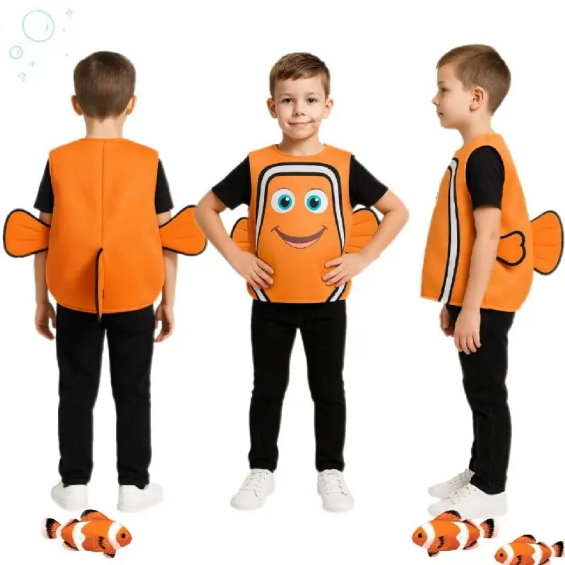 Disfraz de pez payaso Nemo para niños, traje de Animal en el océano para Halloween, ropa de actuación para fiesta, juego de rol de dibujos animados de Anime de película