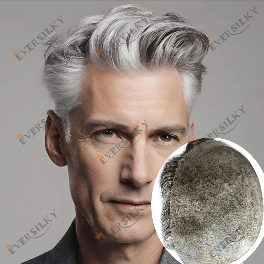 

1b80 1b65 1B50 Белый, серый, черный парик для пожилых мужчин, 30 мм, волнистые коричневые волосы, протез для волос, недорогой, прочный, тонкий полиуретановый, с имитацией натуральной линии роста волос