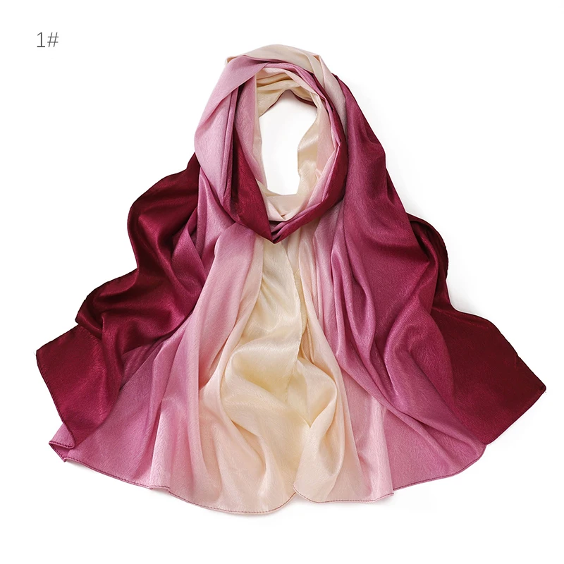 Design Fashion Gradient Color Classic Shiny Silk Scarf Women's Soft Headscarf Solid Color Shawl Headscarf Muslim Scarf