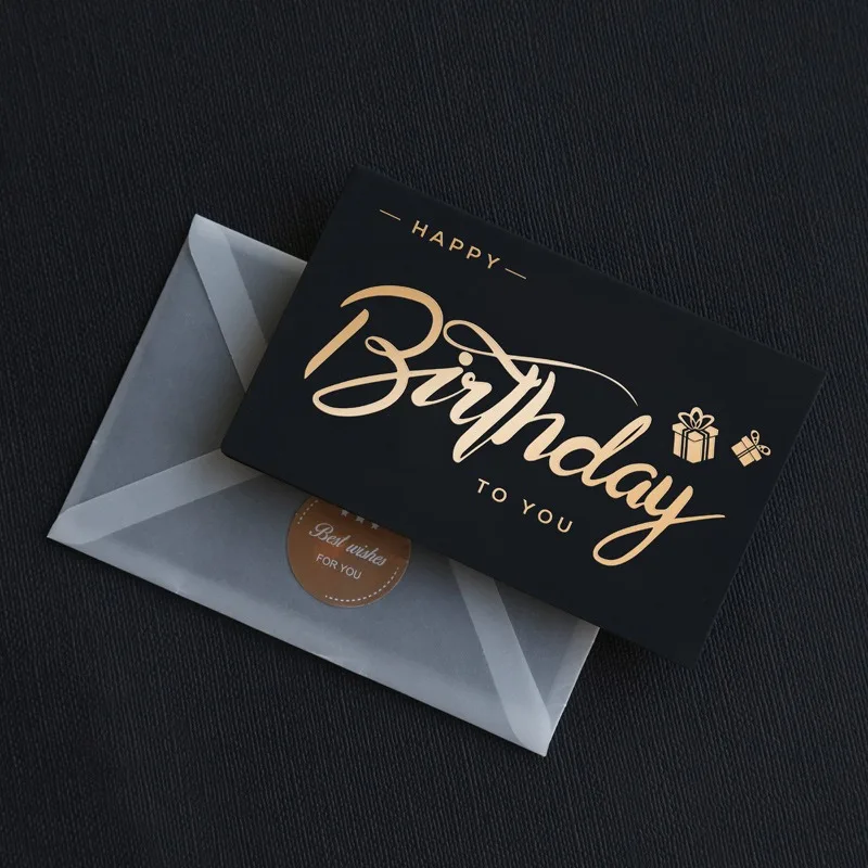 Black Birthday Greeting Card Bronzing Invitations Postcard Wishes Blessing Message Cards Small Card Blank with Envelope Greeting