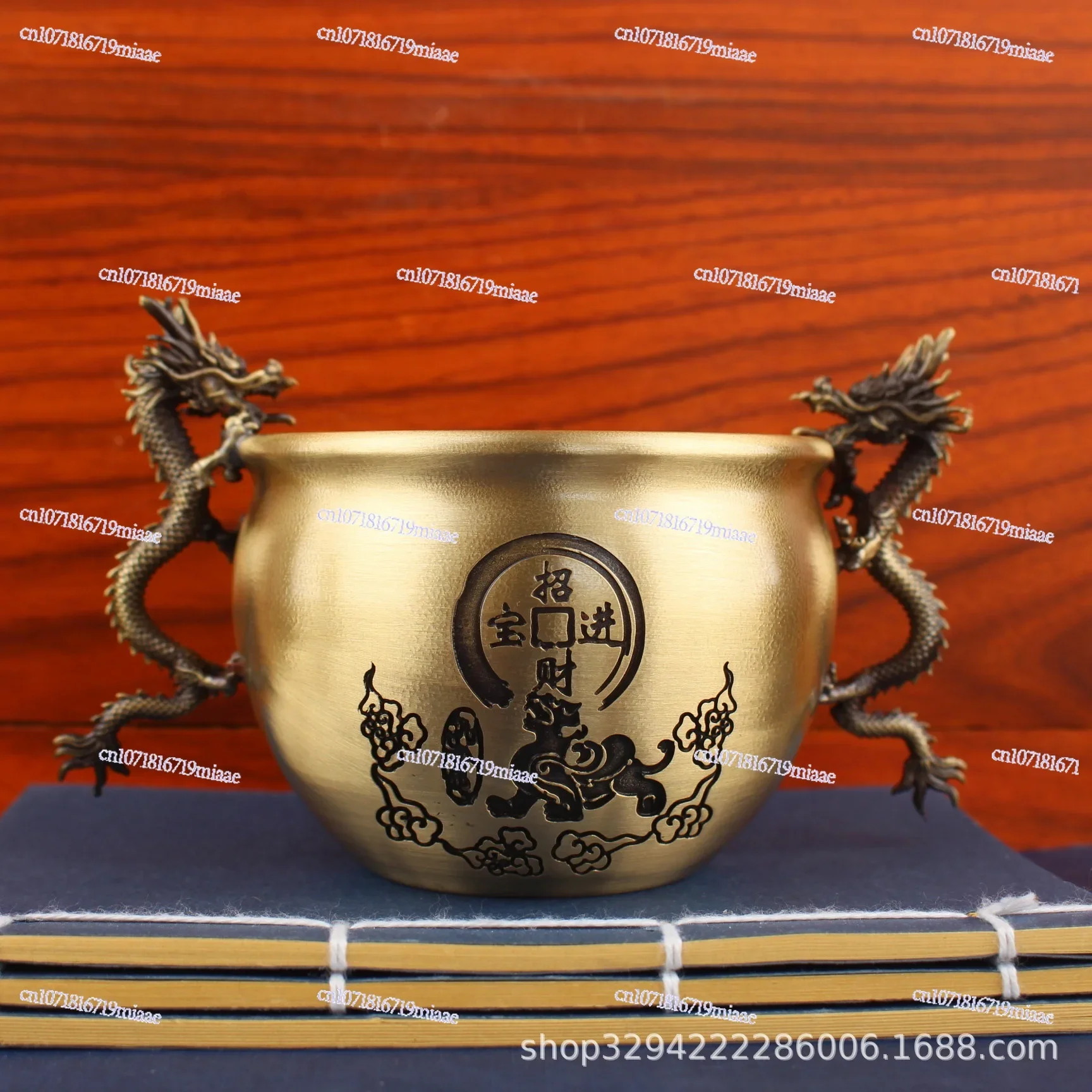 

Brass Double Dragon Cylinder Cornucopia Ornament Living Room Entrance Office Lucky Treasure Brass Ornament