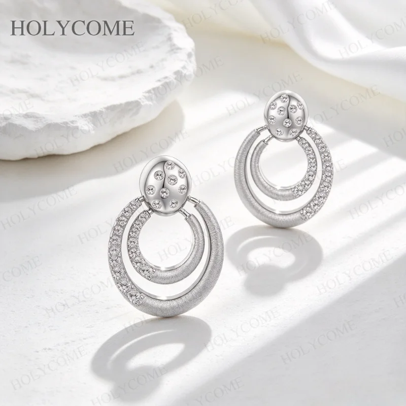 925 Sterling Silber Moissanit-Ohrringe für Damen mit Doppelreifen, gebürstetem Metall, eleganter Party-Schmuck – Detail 10