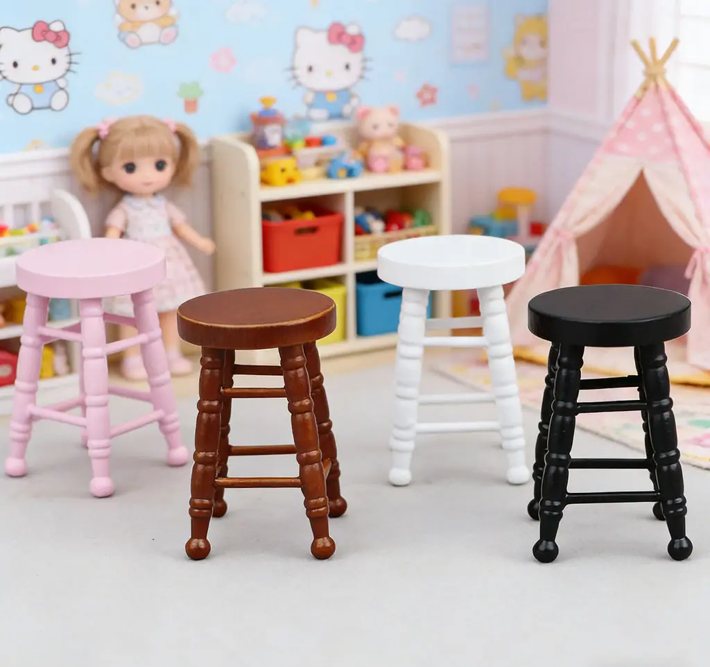 1:12 casa de bonecas em miniatura fezes 5 pçs-pequenos bancos de barra redondos bancos altos mini acessórios de móveis fingir jogar brinquedo para casa de bonecas