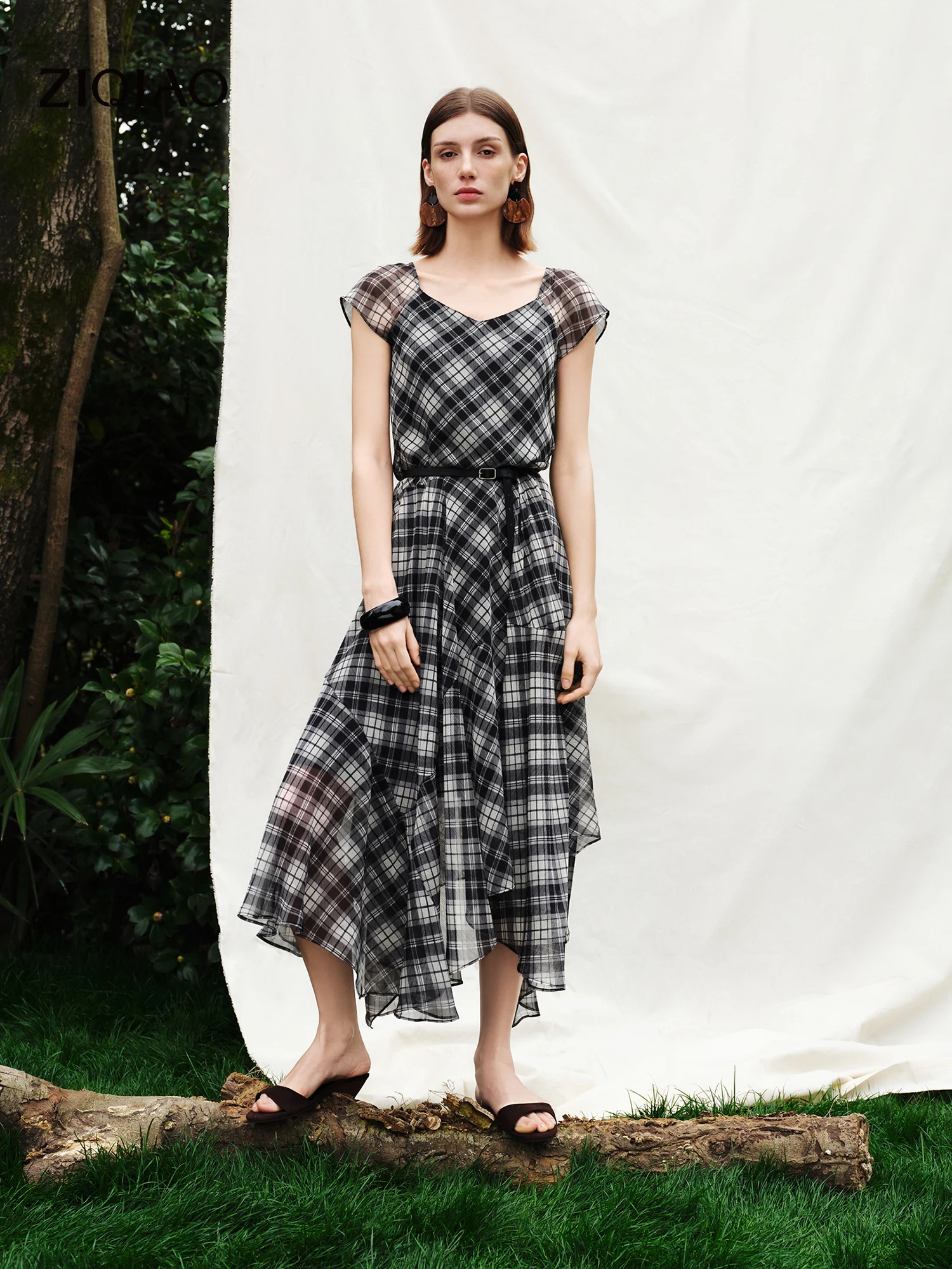 ZIQIAO 2026 Summer Women's Plaid Fit & Flare Dress Asymmetric Hem - Elegant  Style for Daily Outings Special Occasions - AliExpress 200000345