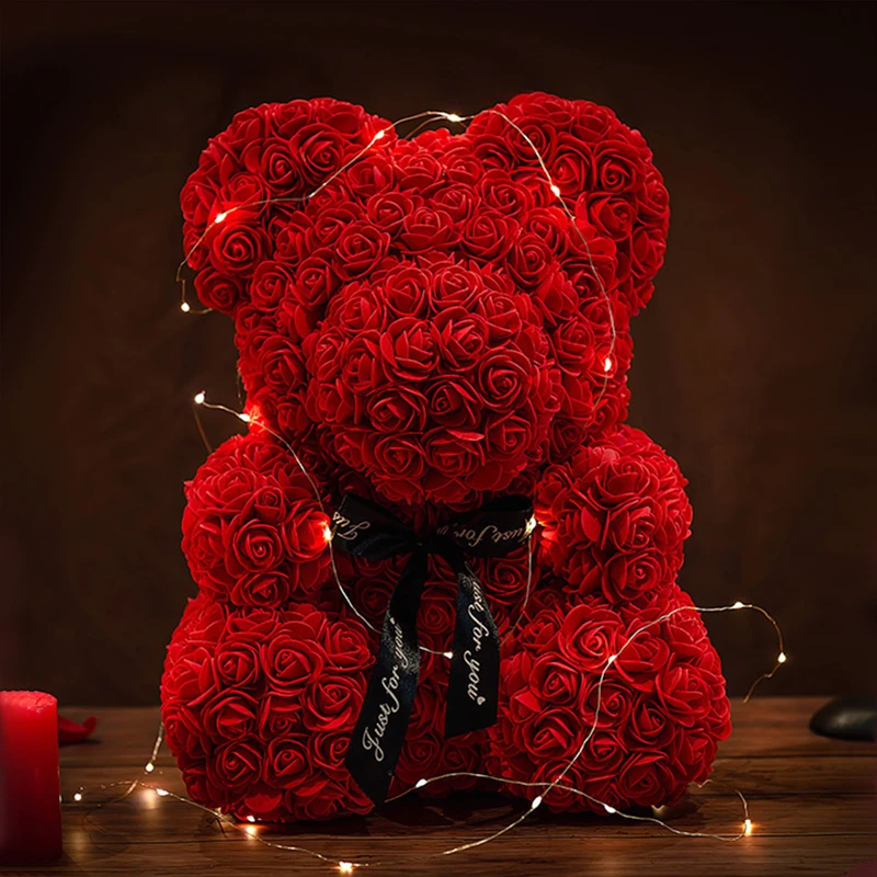 Hochzeitsdekoration, Rosenbär, künstliche Blume mit Box und hellem Rosen-Teddybär für Frauen, Valentinstag, Freundin, Geburtstagsgeschenke – Detail 5
