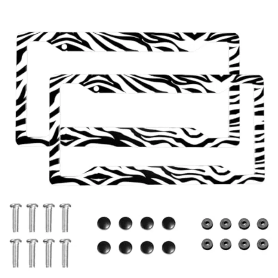 

Zebra Print License Plate Frame 2 Pack License Plate Holder Universal Aluminum License Plate Cover Car Accessories Decor with S