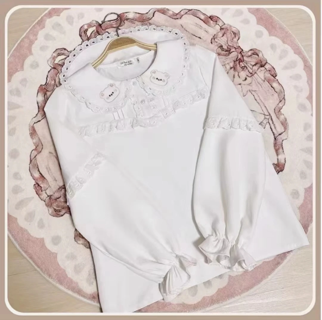 Kawaii Bedtime Story Lolita Long-sleeved Doll Collar Lace Top Cute Baby Bear Spring And Autumn