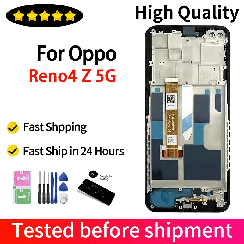 Reno 4Z 5G Display For Oppo Reno4 Z 5G LCD Display Screen Frame+Touch Panel Digitizer For Oppo Reno 4 Z CPH2065 LCD Assembly