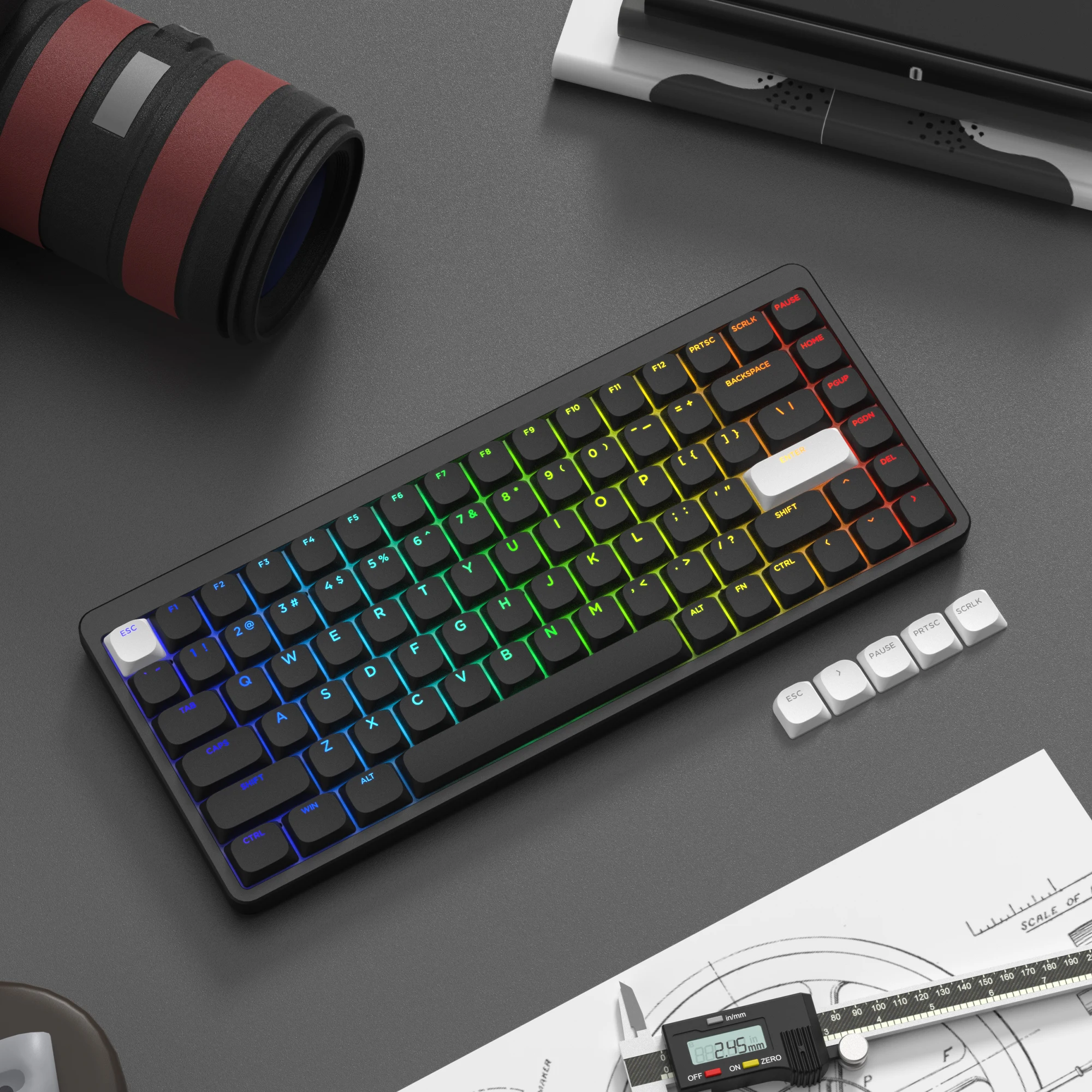 143 Key Low Profile Black Slim Keycap Double Shot PBT Keycaps for
