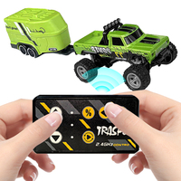 Mini RC Off-road Monster Truck with Lights Trailer 1/64 Remote Control Climbing Car Alloy Model All Terrain Electric Vehicle Toy