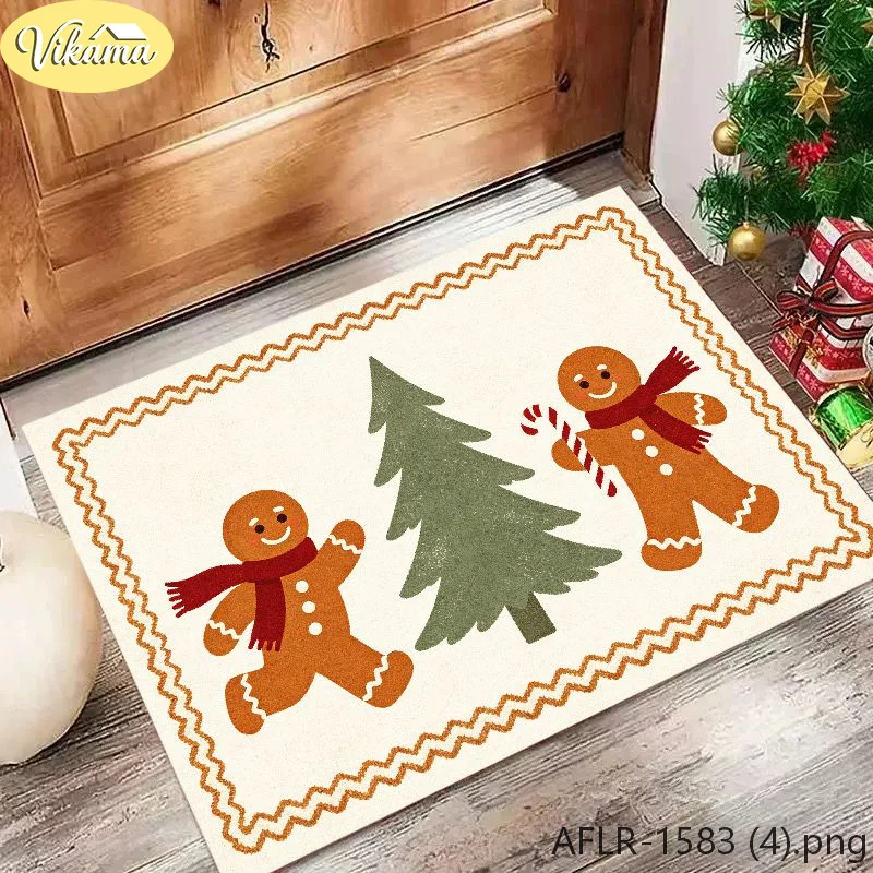 VIKAMA Christmas Doormat Vintage Green Pickup Truck Tree, Let It Snow Welcome Mat Front Door, Non Slip Rug, Winter Holiday Decor