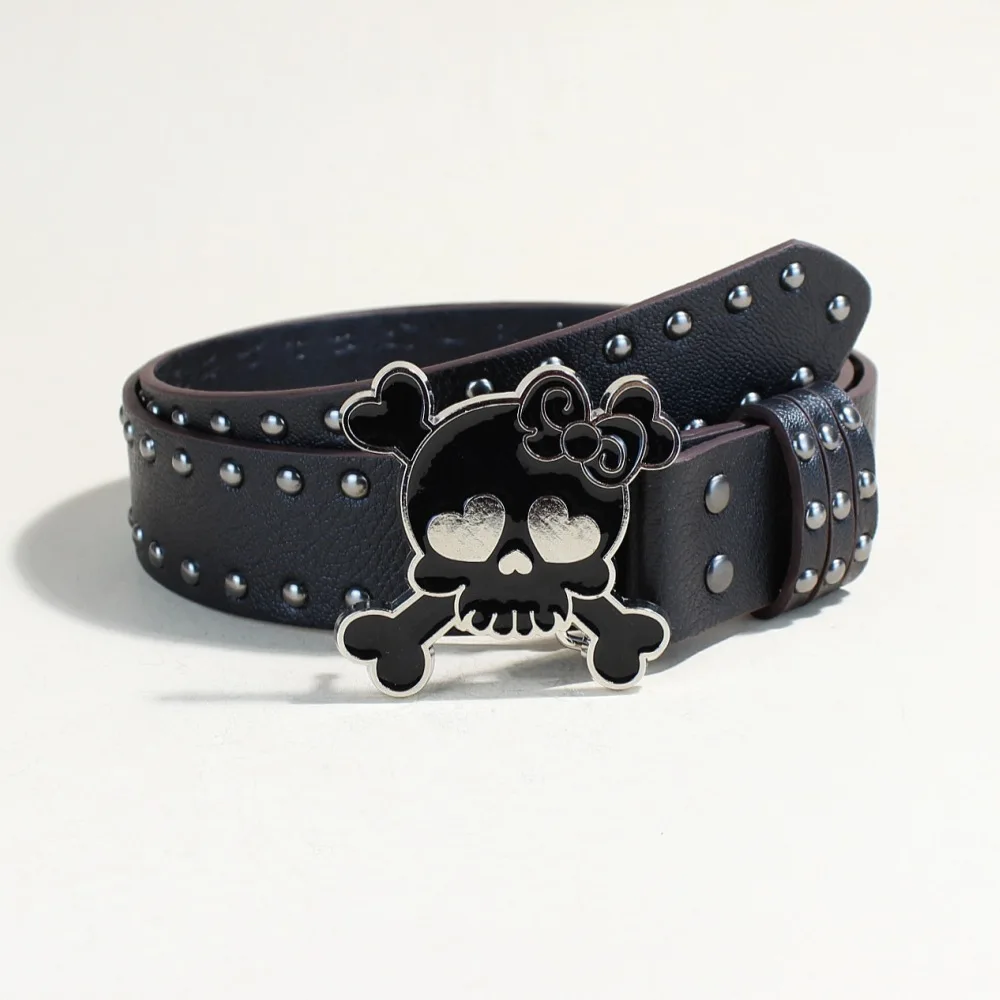 

Designer Punk Belts For Women High Quality Luxury Brand Skull buckle Unisex Waist Black Street Man's Waistband Jeans Belt Y2K