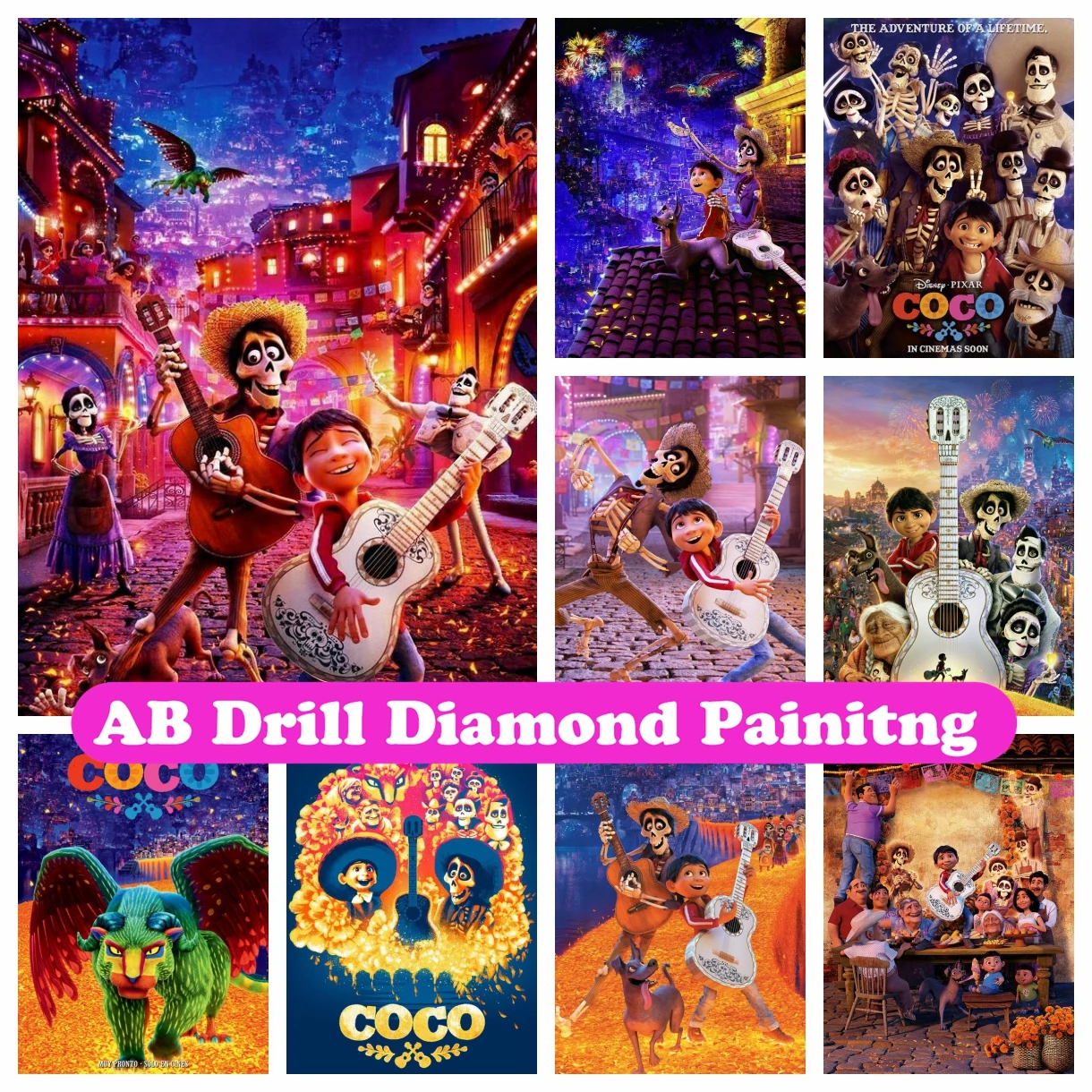 Disney Coco Movie 5D DIY AB Diamond Painting Art Day Of The Dead Miguel Rivera Dream Cross Stitch Mosaic Handwork Home Decor