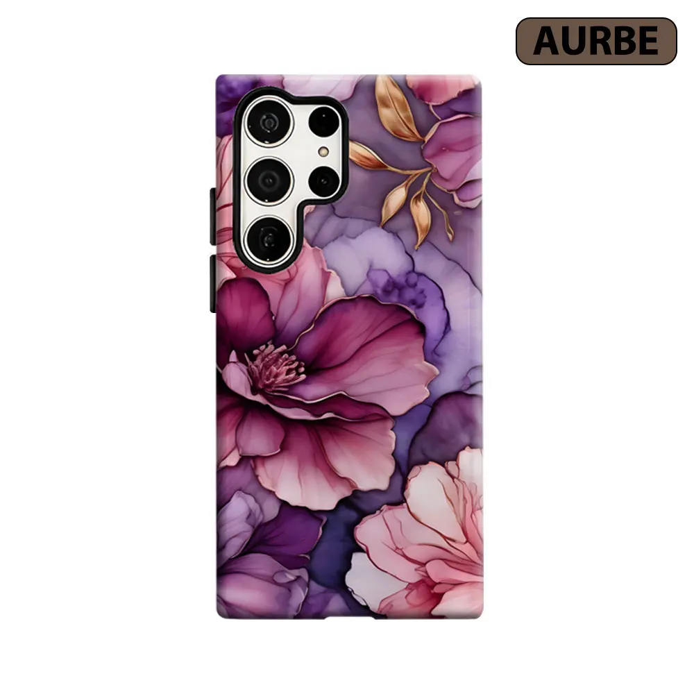 Aurbe Phone Case For Samsung Galaxy S26 S25 S24 S23 Ultra Plus HD Hard Purple Pink Floral Dream Double Layer Film Cover