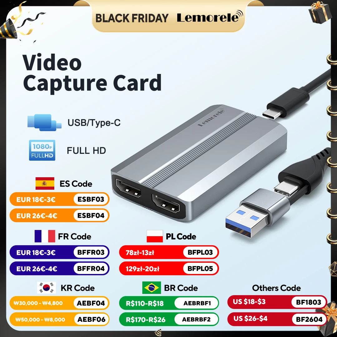 

Lemorele 4K Video Capture Card HDMI-Compatible Input 4k 30hz Output 4k 30Hz for Game Recording Live Streaming Grabber for PS4/5