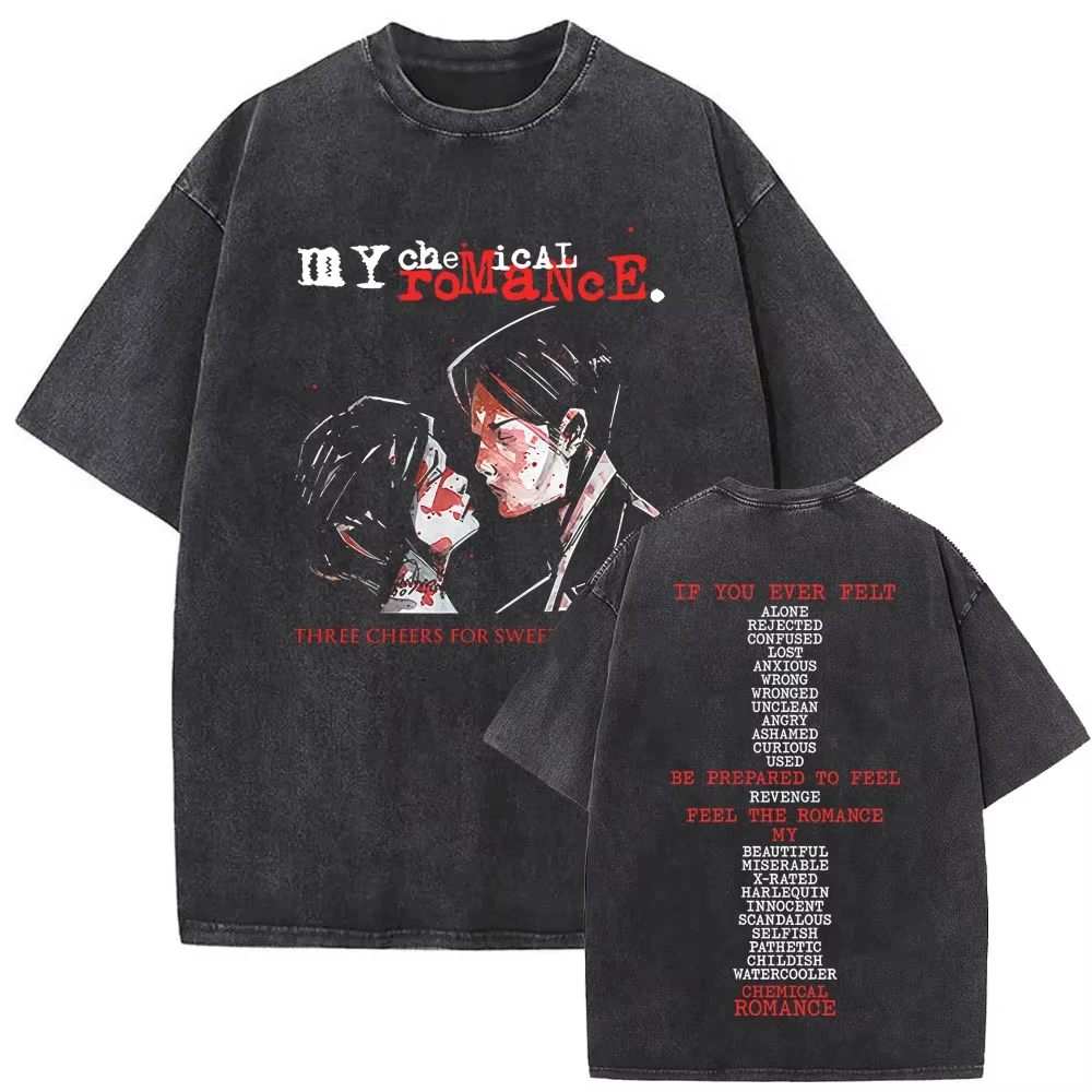 Limited My Chemical Romance Band Washed Vintage T-shirts Three Cheers for Sweet Revenge T-shirts Men Women Rock Punk Emo T Shirt
