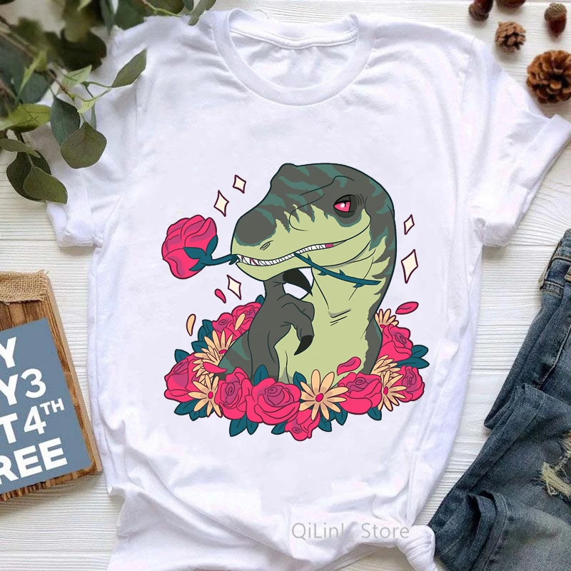 

2024 New Style Jurassic Park T Shirt Watercolor Dinosaur Animal Print Tshirt Femme Summer Short Sleeve Women T-Shirt Tops