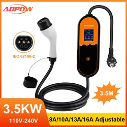 ADPOW Portable 16A Type2 EV Charger 3.5KW 3.5M Cable Current Adjustable Wallbox For IEC 62196-2 Standard EV Charging Accessories