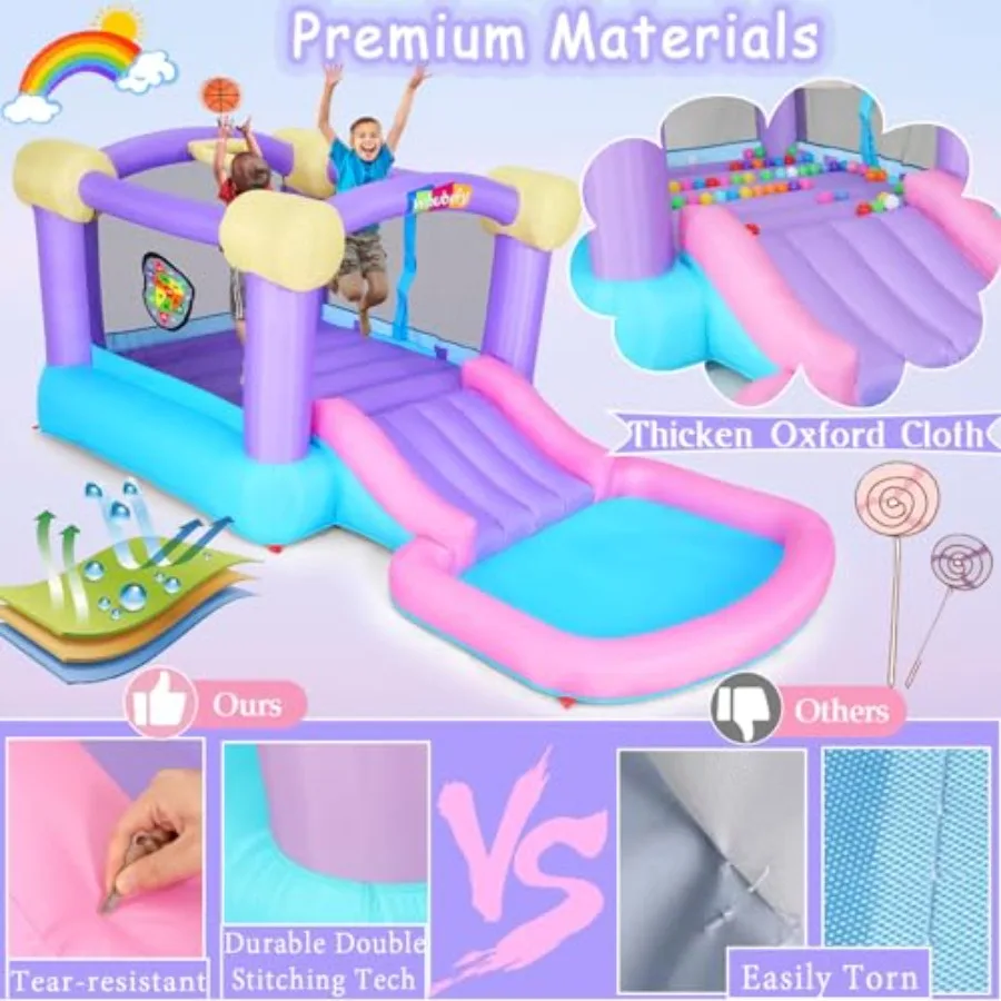 바운스 하우스, 어린이용 블로워 포함 에어바운스(3-10세), 슬라이드/볼풀 포함 실내외 겸용 바운시 하우스, 5 in 1 점프