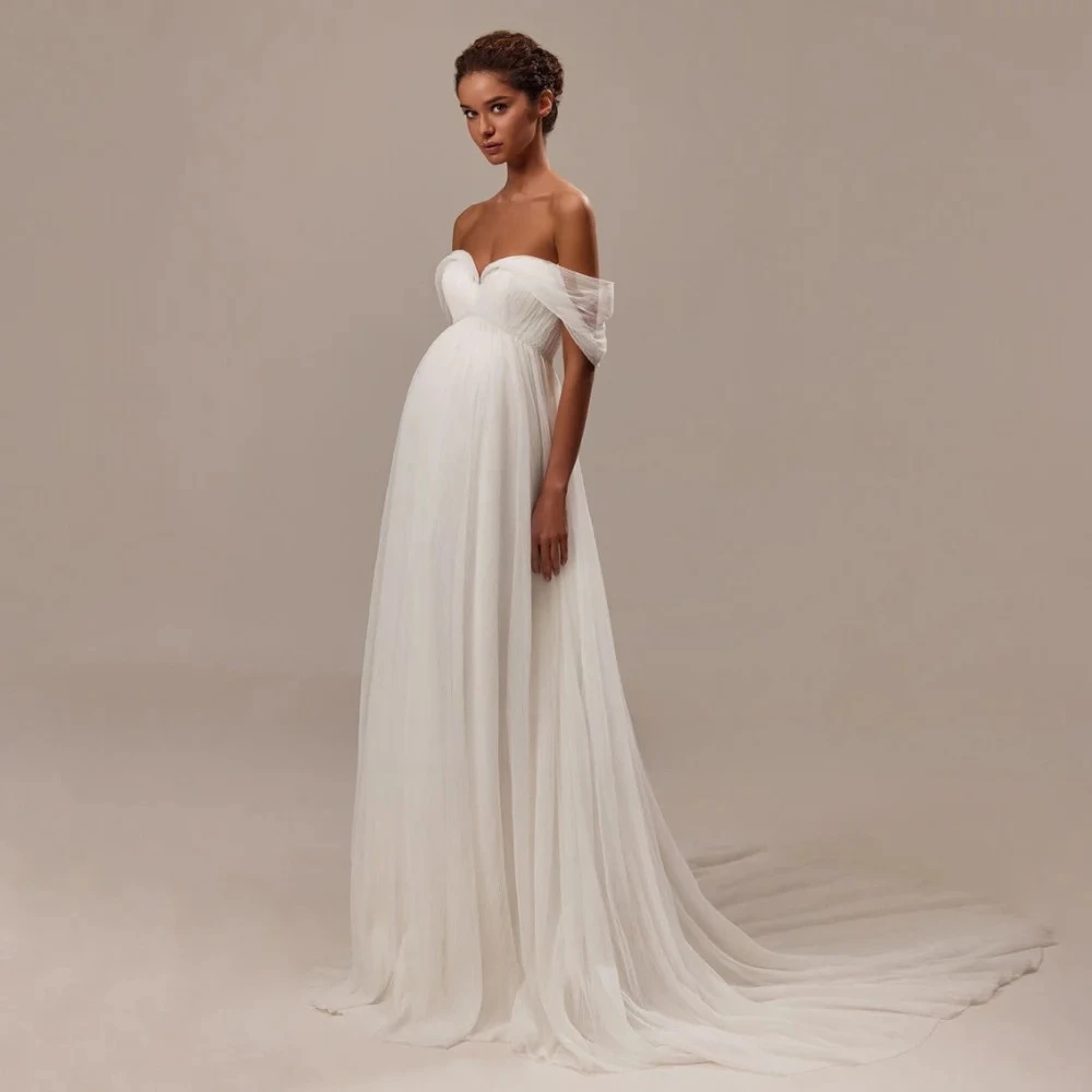 Pregnant Woman Wedding Dress Customized Sexy Off The Shoulder Sweetheart A Line Backless Africa Bridal Gown Sweep Train