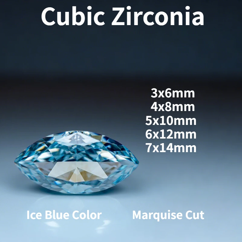 

Ice Blue Color Cubic Zirconia High Carbon Diamond Marquise Shape 5A 4k Crushed Ice Cut Lab CZ Gemstone Extremely Shiny Quality