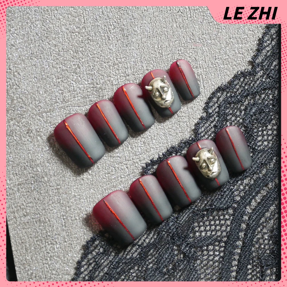 10 قطعة نمط الشرير الداكن اليدوية نعش خنجر اضغط على الأظافر عيون العنكبوت مرآة سحرية مسحوق الماس القط عيون Bowknot أظافر وهمية #3