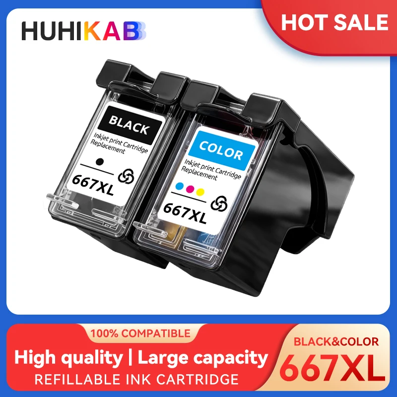 HUHIKAB 667XL Ink Cartridge Remanufactured For HP 667 HP667 XL Compatible Deskjet 1275 2374 2375 2376 2775 2776 6475 Printer