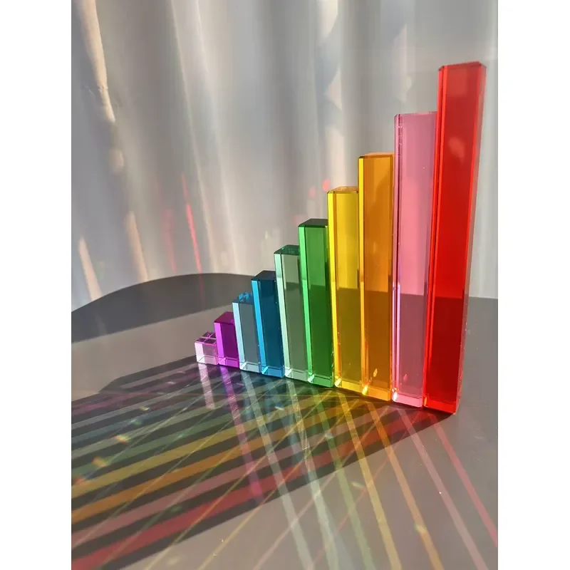 New Design Montessori Toys Rainbow Fluorite Stacked Block Acrylic High Transparent Step Set Children Open Play