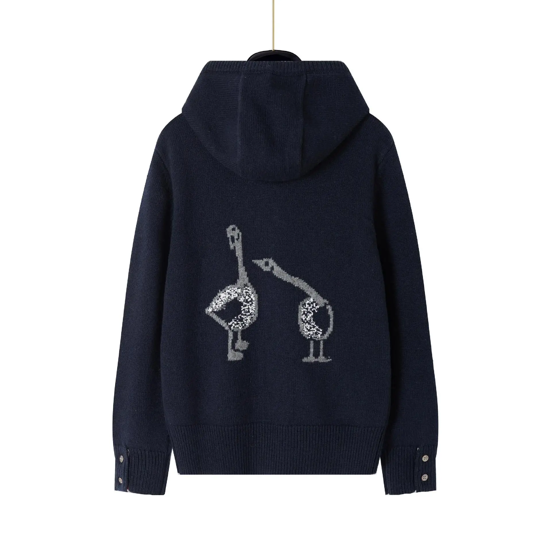 

Autumn Winter New Style Embroidered Zipper Hoodie Men Women Couple Slim Fit Geometric Pattern Knitted Woolen Sweater Coat