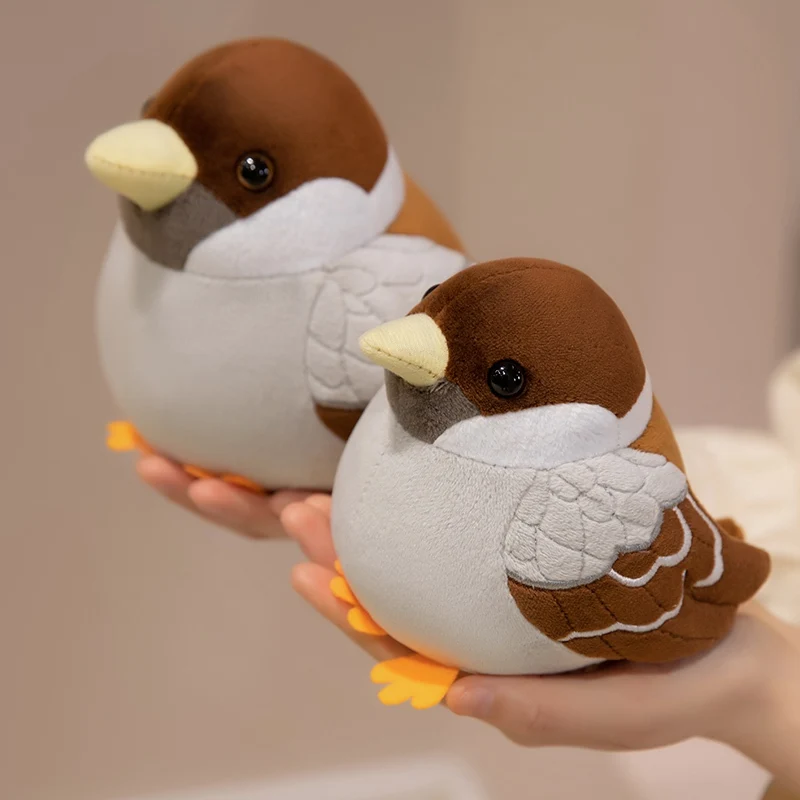 Jouet en peluche moineau rond réaliste, poupée d'animal en peluche, oreiller d'oiseau doux, cadeau de Simulation mignon pour filles et garçons, anniversaire