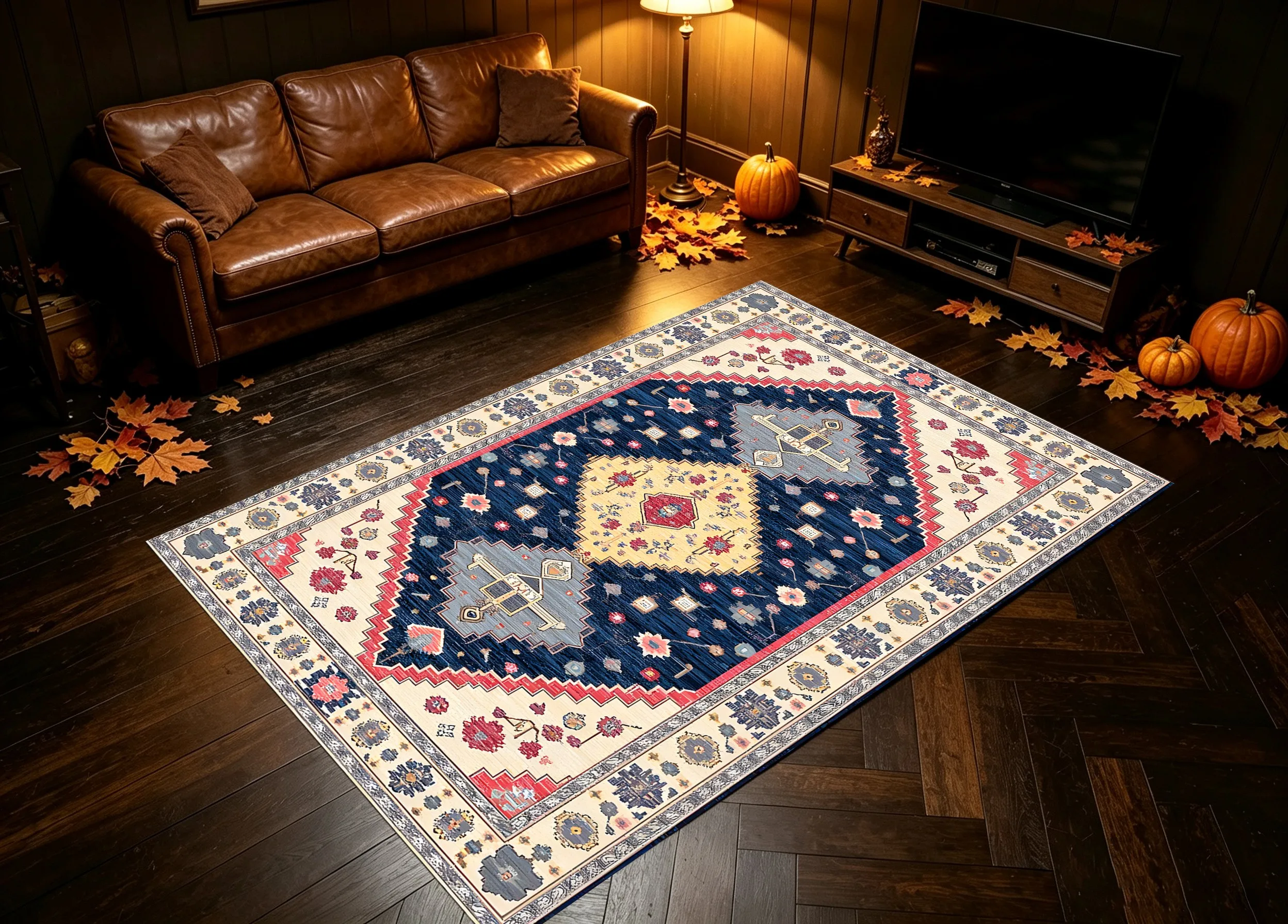 Velvet Rug Retro Persian Diamond Pattern Exotic Ethnic Style for Living Room Bedroom Coffee Table Decor