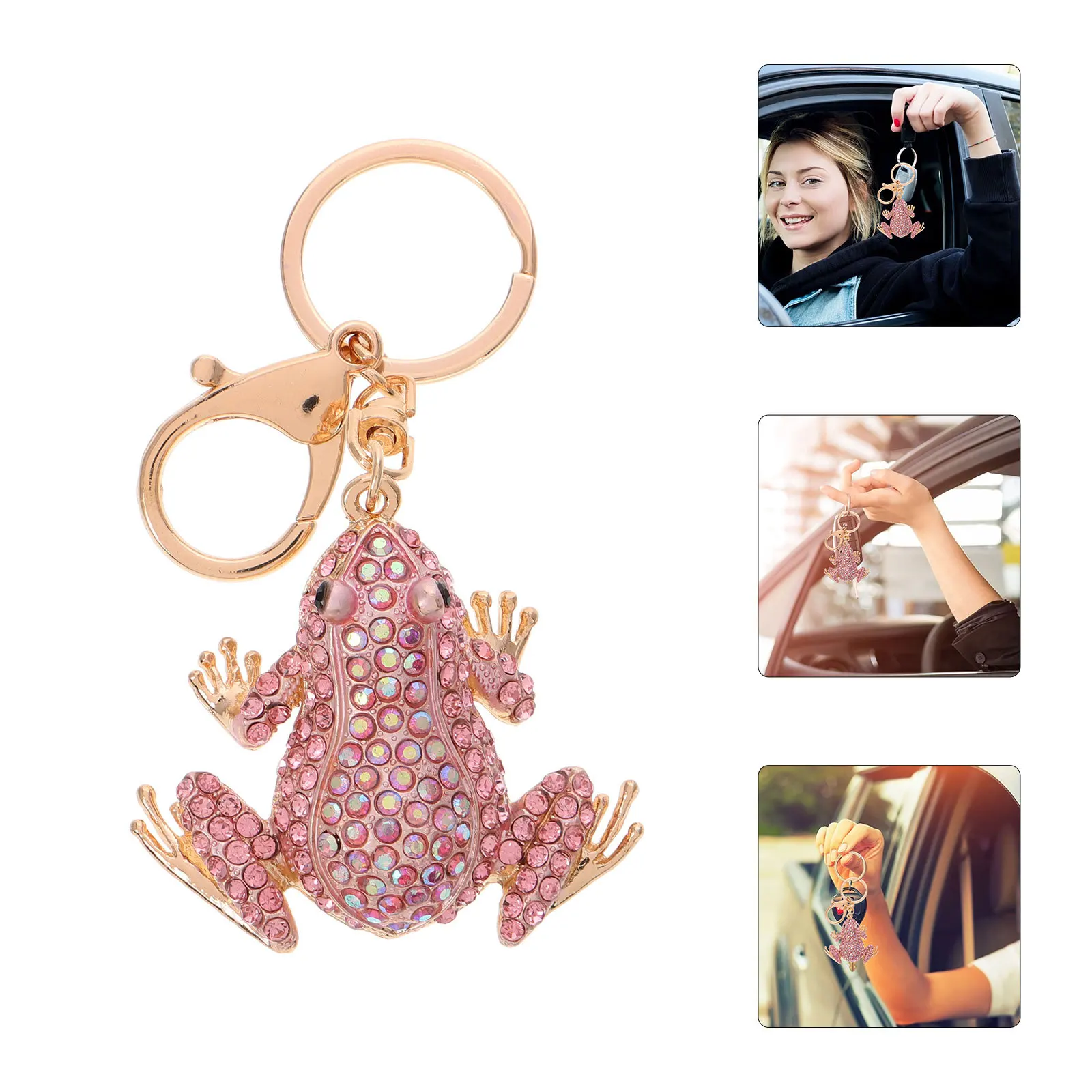 

Cute Rhinestone Frog Keychain Sparkling Animal Key Ring Decoration for Bag Purse Wallet Handbag Backpack Flower Keychain