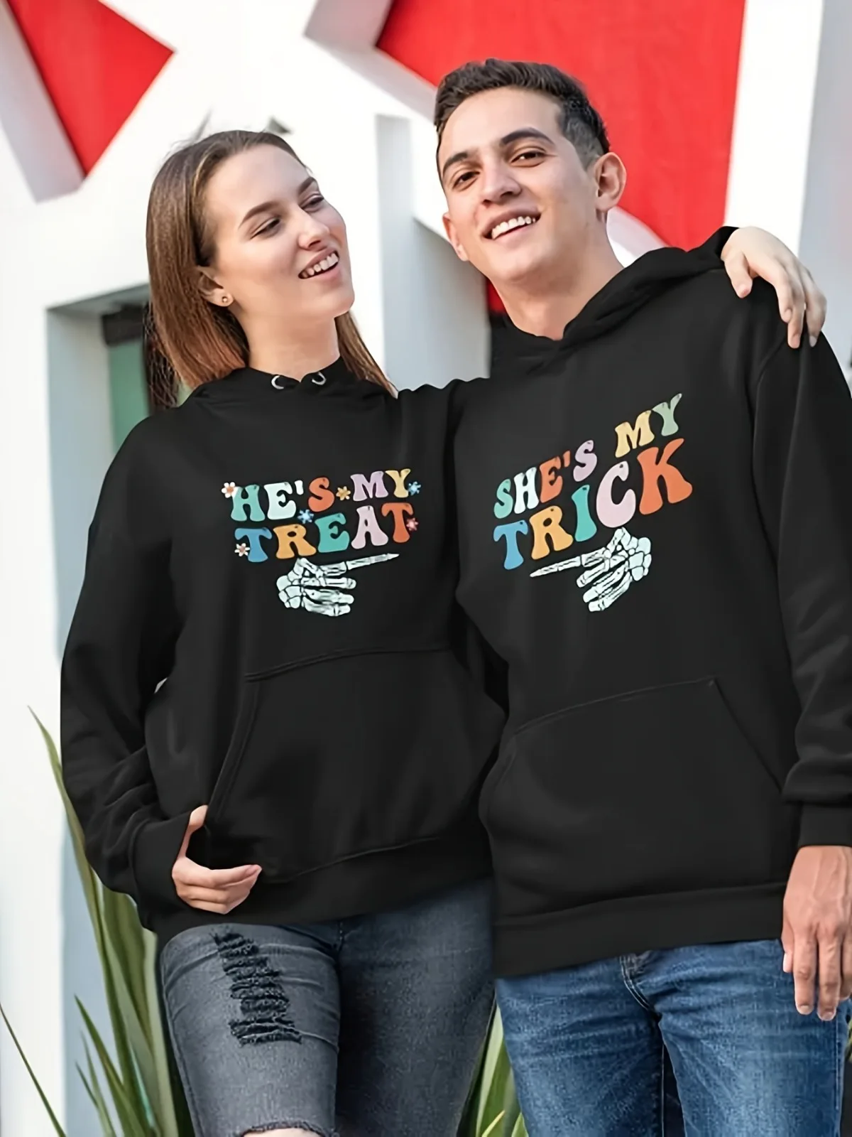 

1 шт. [парный стиль] Повседневная мода Хэллоуин с принтом одинаковые пары удобные и свободные подарочные толстовки на День святого Валентина