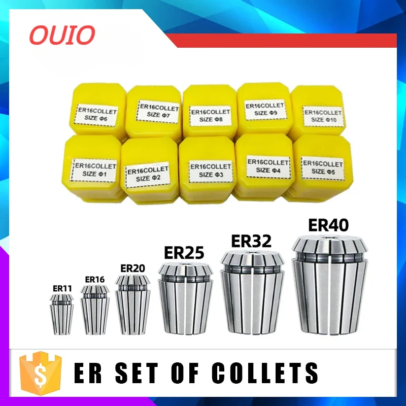 OUIO ER11 ER16 ER20 ER25 ER32 9pcs/set Spring Collet AA High Precision 0.008 mm Collet Set For CNC Engraving Machine  Mill Tool