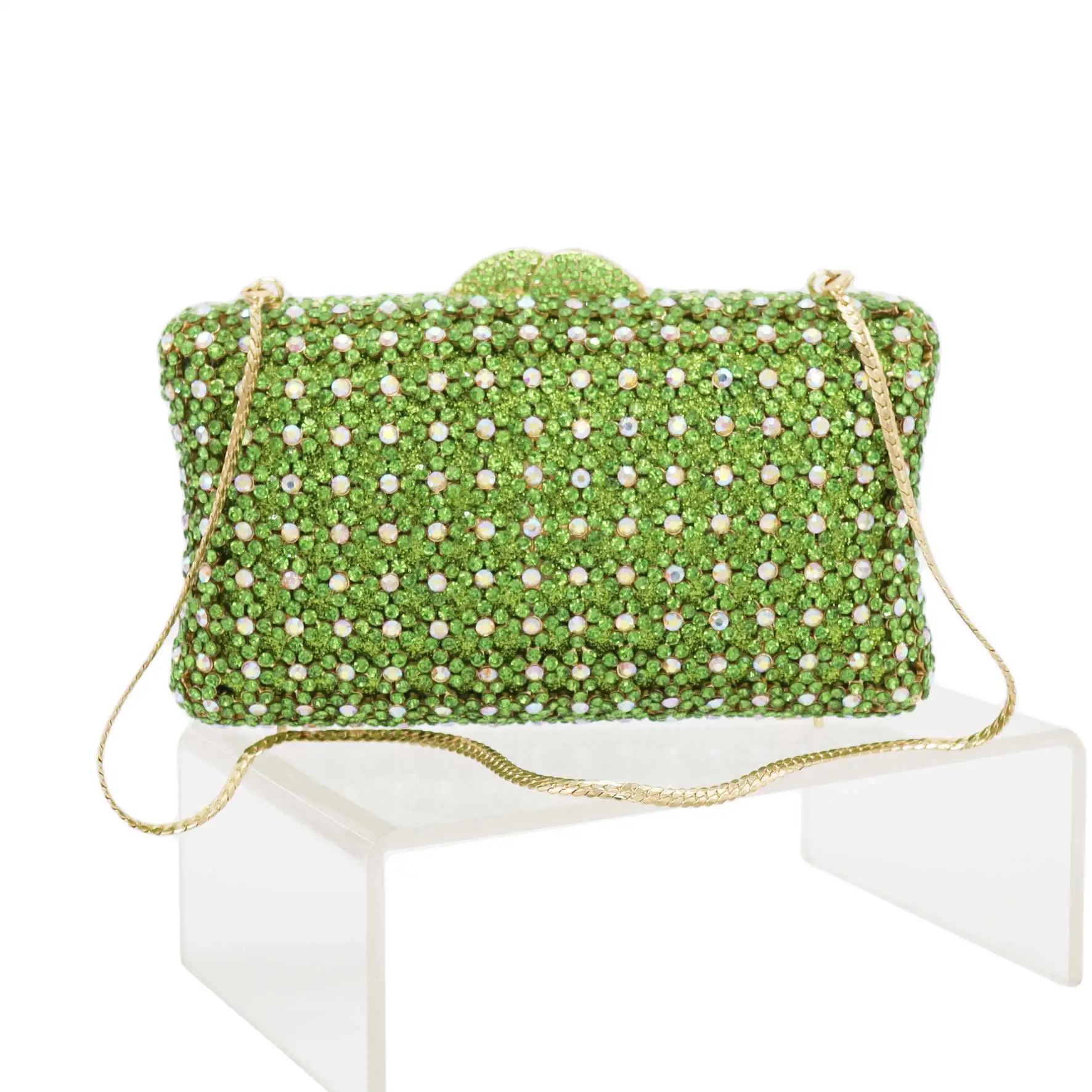 Luxury Diamond Green Clutch Bags with Chain Box Evening Bags