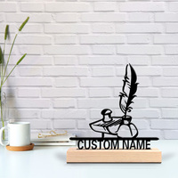 1pc Romantic Personalized Custom Feather Ink Metal Statues Astronomy Gift with Wooden Base, Ideal for Stargazers, Study, Science