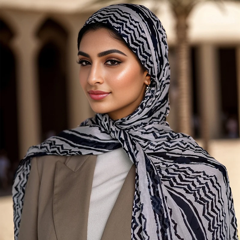 New Wavy Stripes Chiffon Hijab Scarf Woman Muslim Hijab Shawls Fashion Digital Printing Long Wraps Islamic Turban Headband