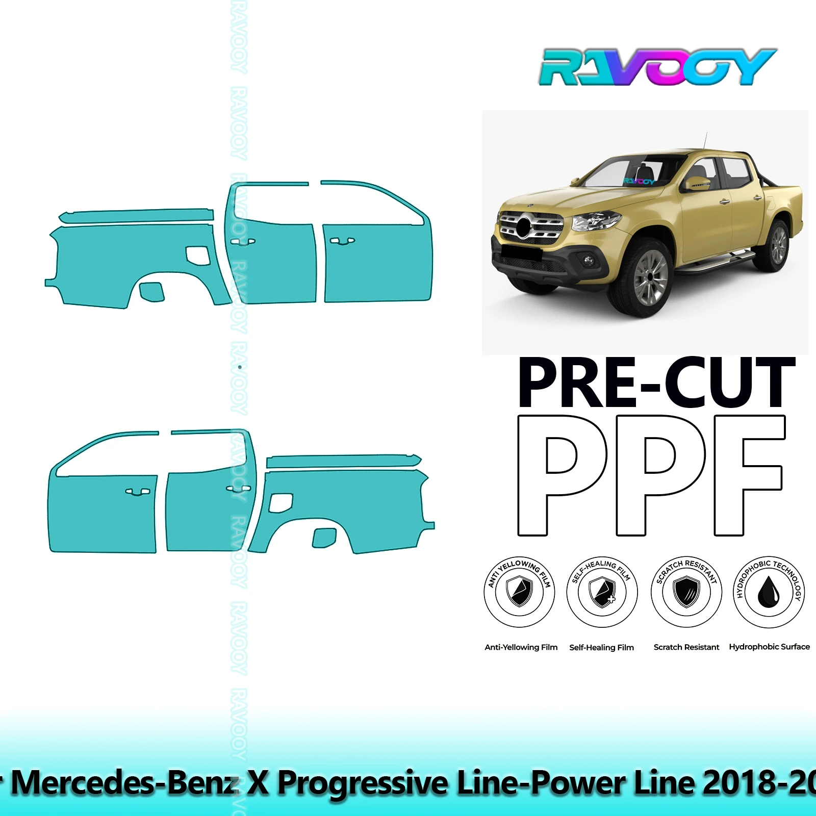 لمرسيدس بنز X خط الطاقة التقدمي 2018-2020 8.5mil باب PPF مقطوع مسبقًا ومجموعة عمود A/B مجموعة طبقات حماية الطلاء من البولي يوريثان
