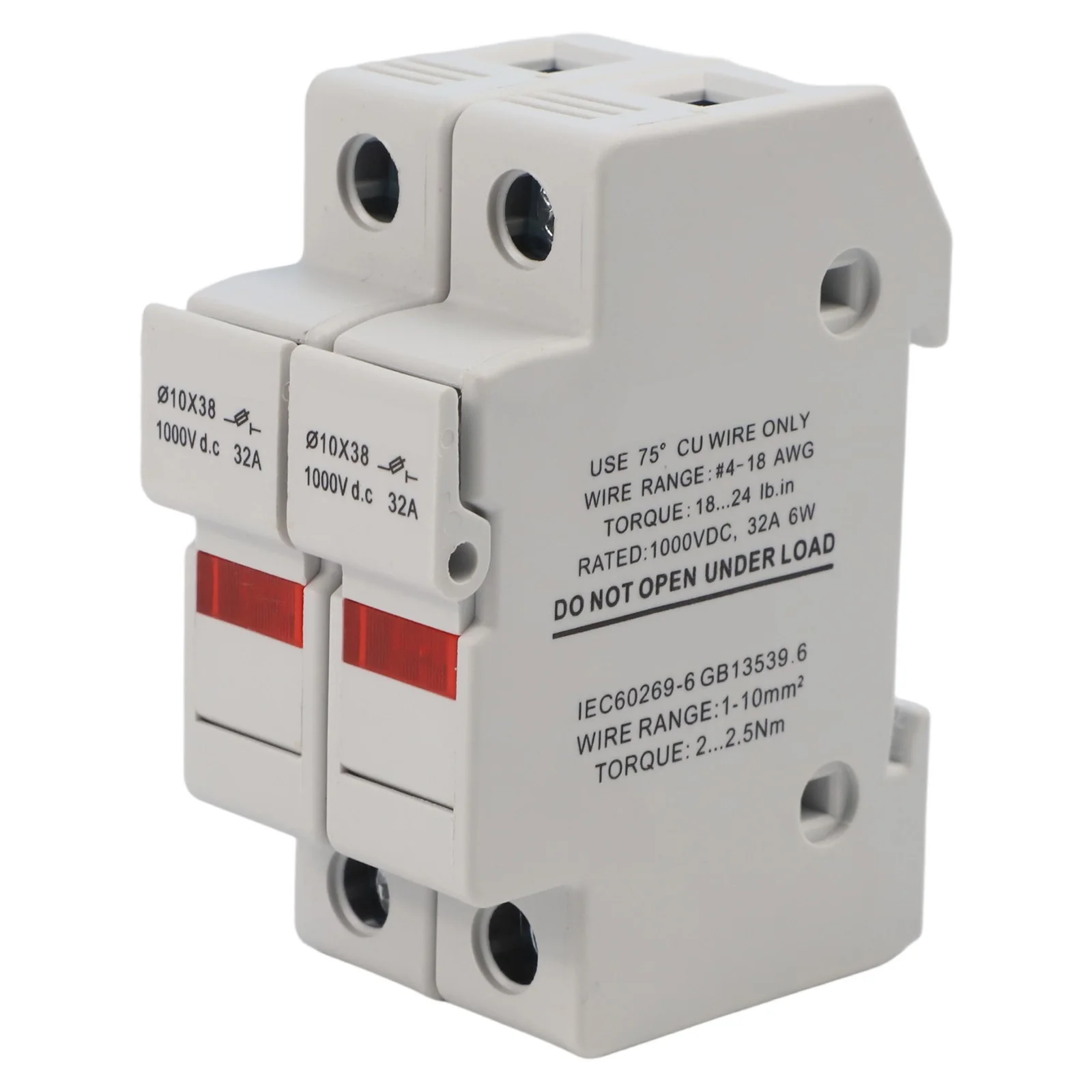 

Secure 2P Fuse Holder for Solar Applications Supports 1000V DC and Compatible with 10x38mm Fuses for Effective Protection