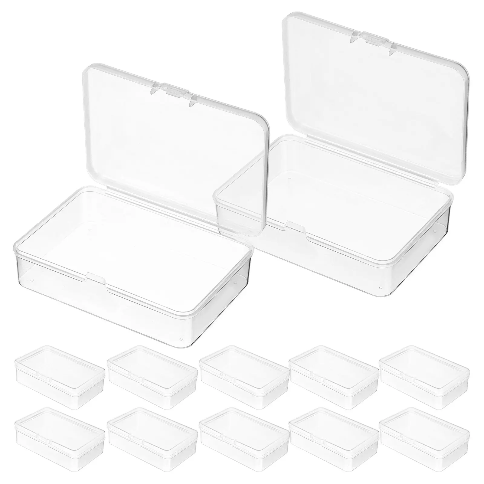 12Pcs Rectangular Clear Storage Boxes Small Organizer Cases Snap Closure Card Holders for Cards Tools Parts Collectibles